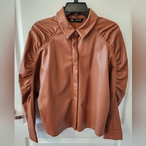 Zara Faux Leather Puff Sleeve Top Small